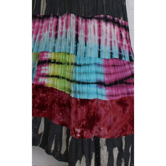 Sacred Threads L XL Colorful 6 Tier Tie-Dye Elastic Waist Cotton Gypsy Skirt - Picture 4 of 6